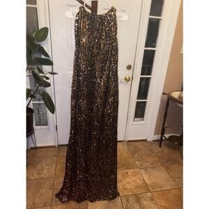 Women's Ieena for Mac Duggal Sequin Dress Size 14 Black/Gold